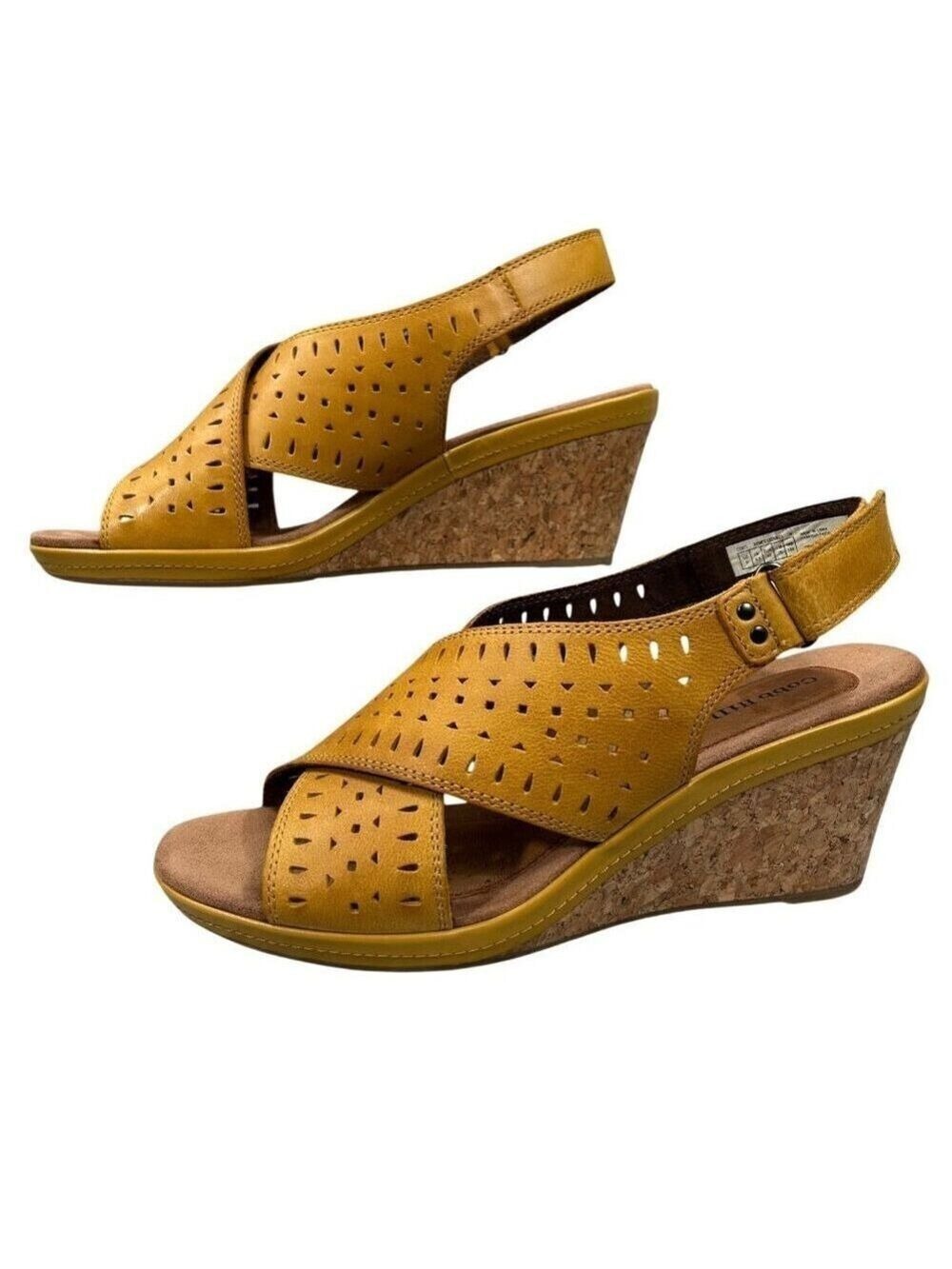 Cobb Hill New Balance Janna Sunbeam Yellow Slingback Cork Wedge Sandals Size 9